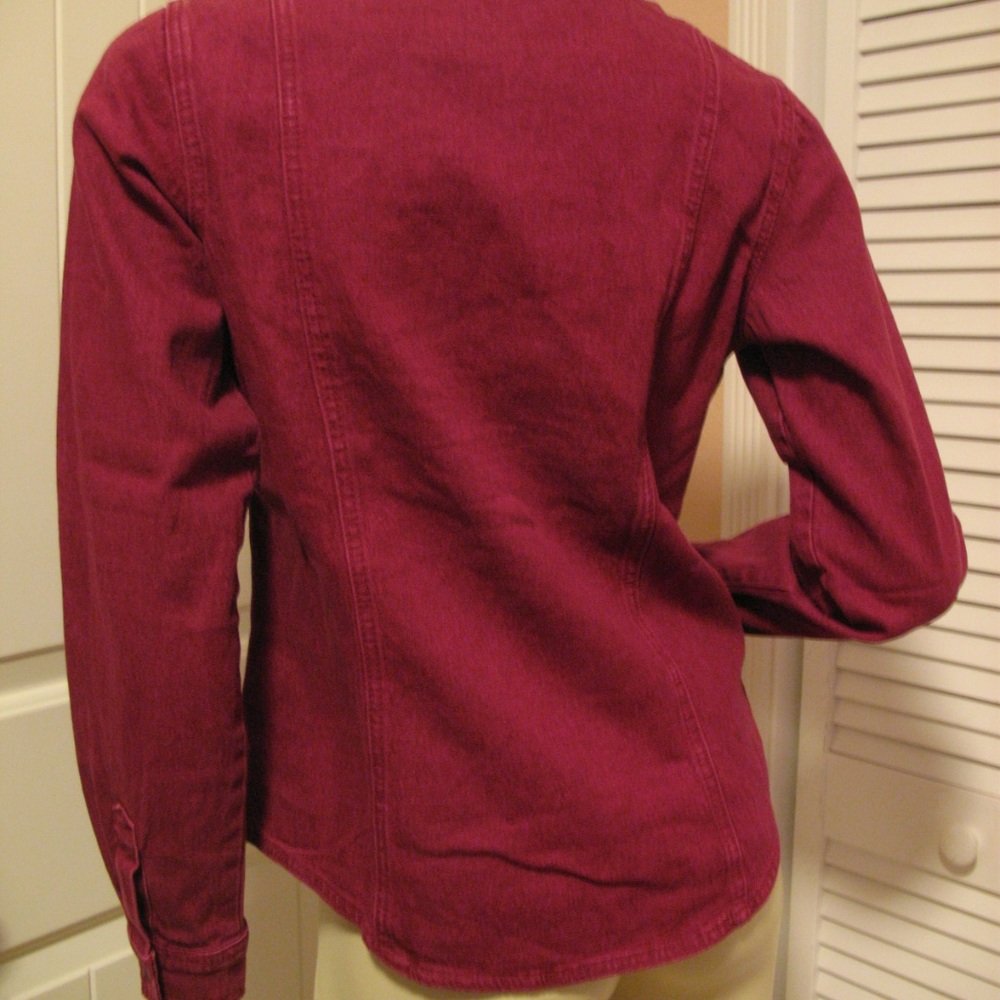 Vintage Y2K Diane Gilman Womens Denim Jean Jacket Ruffle Top S Long Sleeve Red - Picture 7 of 8